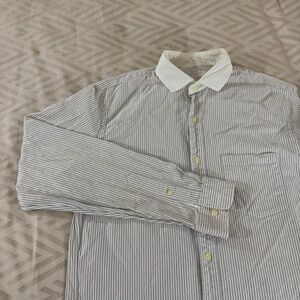 J. Crew Men's Striped Gray and White Button Down Shirt
